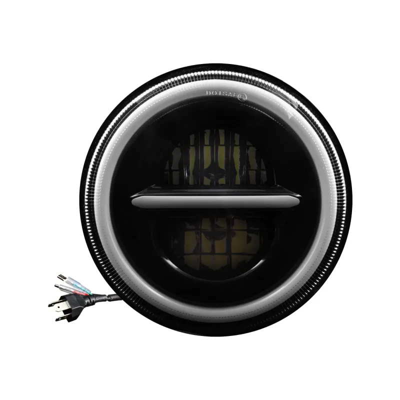 Комплект от 2бр. универсален 7 инча 18см ЛЕД LED фар лампа халоген 12V-24V къси/дълги с DRL дневни светлини мигач бяло-жълто 7500lm за АТВ джип мотоциклет камион трактор и др. - 5