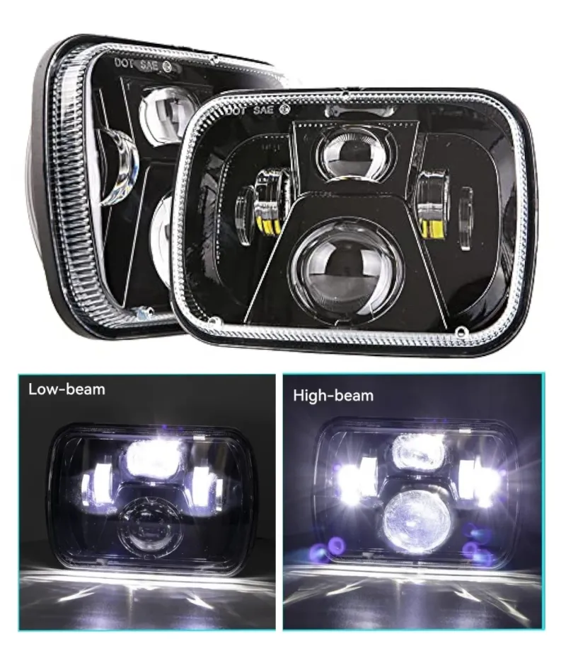Комплект от 2бр. универсален 45W ЛЕД LED фар лампа халоген 12V-24V къси/дълги 20 x 14cm за АТВ джип мотоциклет камион трактор и др. - 0