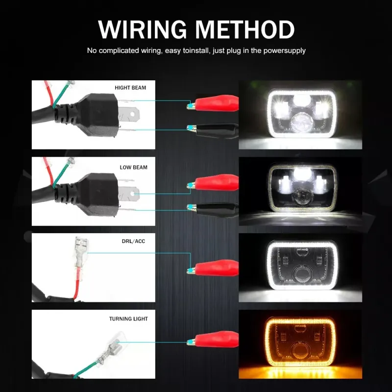Комплект от 2бр. универсален 60W ЛЕД LED фар лампа халоген 12V-24V къси/дълги с DRL дневни светлини мигач бяло-жълто 20 x 14cm за АТВ джип мотоциклет камион трактор и др - 6