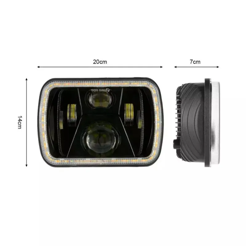 Комплект от 2бр. универсален 60W ЛЕД LED фар лампа халоген 12V-24V къси/дълги с DRL дневни светлини мигач бяло-жълто 20 x 14cm за АТВ джип мотоциклет камион трактор и др - 7