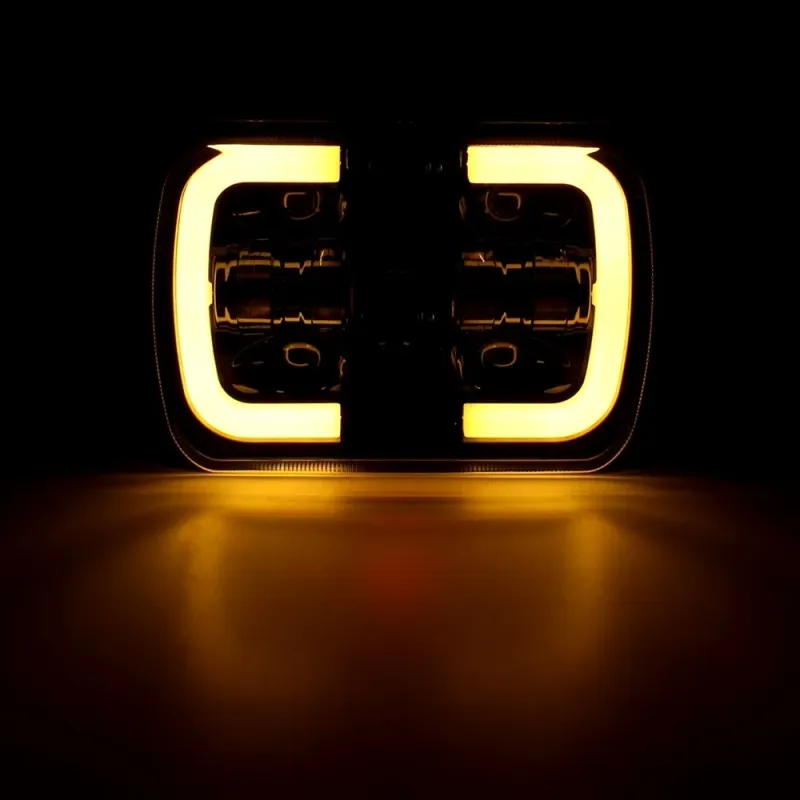 Комплект от 2бр. универсалeн 5x7 инча ЛЕД LED фар лампа халоген 12V-24V къси/дълги с DRL дневни светлини мигач бяло-жълто 9600lm за АТВ джип камион трактор и др. - 5
