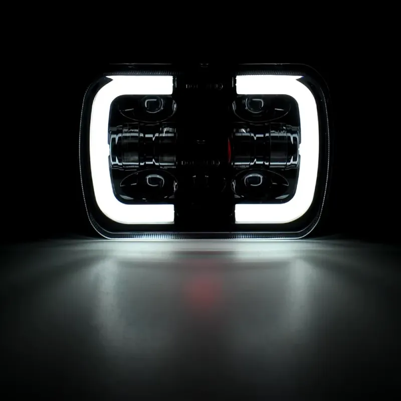 Комплект от 2бр. универсалeн 5x7 инча ЛЕД LED фар лампа халоген 12V-24V къси/дълги с DRL дневни светлини мигач бяло-жълто 9600lm за АТВ джип камион трактор и др. - 6