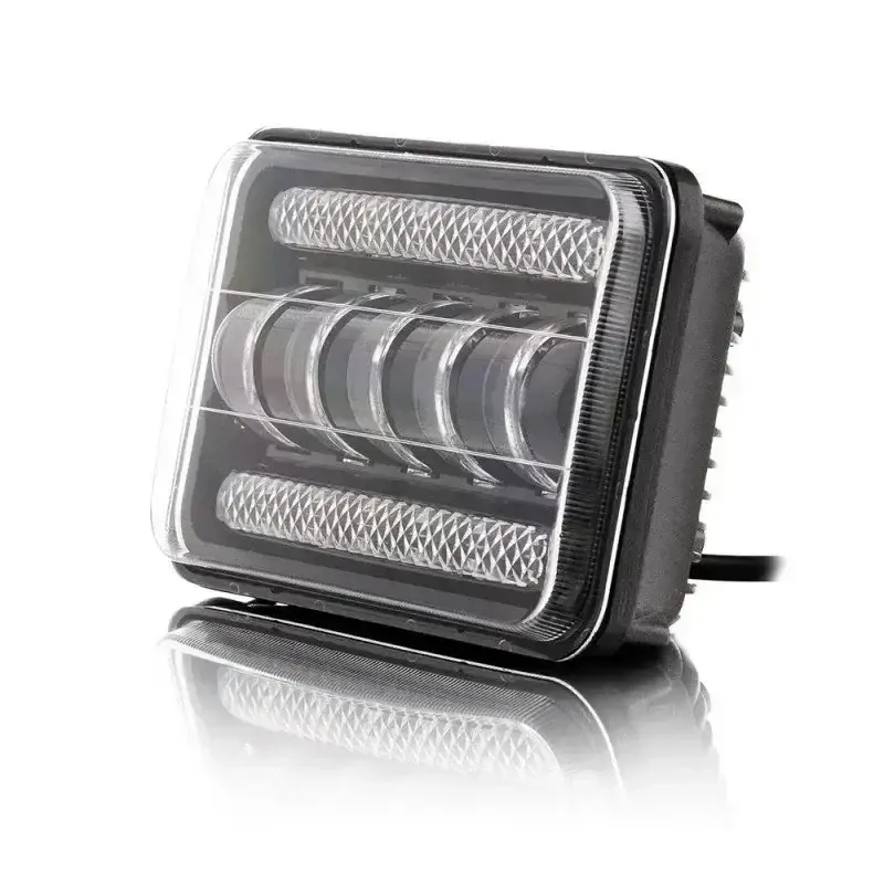Комплект от 2бр. универсалeн 5 инча ЛЕД LED фар лампа халоген 12V-24V къси/дълги с DRL дневни светлини мигач бяло-жълто 8000lm за АТВ джип камион трактор и др. - 4