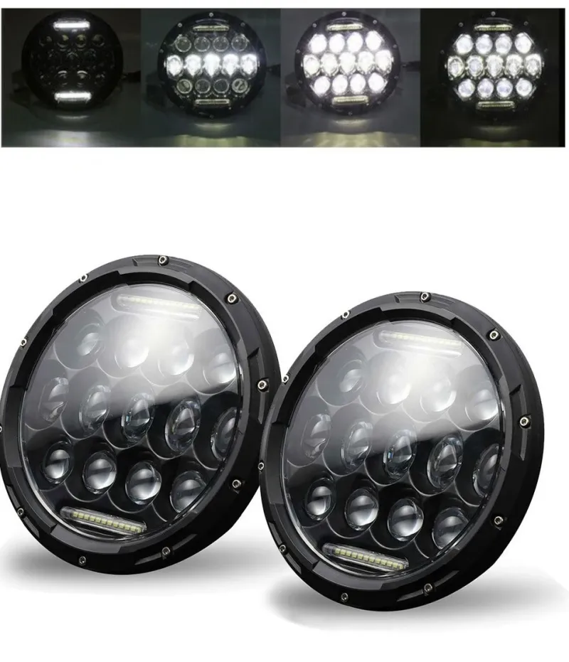 Комплект от 2бр. универсален 7 инча 18см ЛЕД LED фар лампа халоген 12V-24V къси/дълги с DRL дневни светлини бяло 8000lm за АТВ джип мотоциклет камион трактор и др. - 0