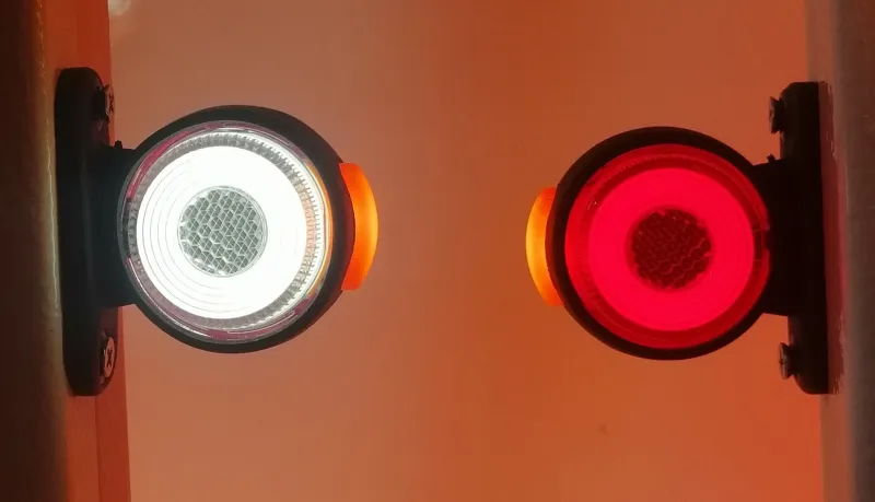 Комплект от 2 броя LED ЛЕД светодиодни габарити, токоси, рогче 24V с три светлини бяла,жълта,червена Неон Ефект за ремаркета, платформи, камиони и др. - 5