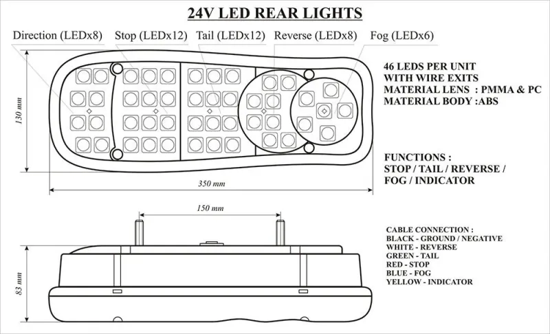 Комплект LED Диодни стопове 12V Волта бус камион ТИР ремарке - 2