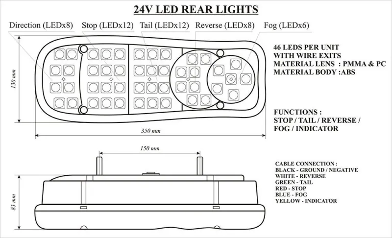 Комплект 2 бр. LED ЛЕД диодни стопове 24V Волта за бус камион ТИР ремарке платформа - 4