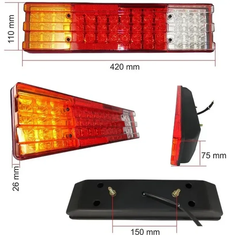 Комплект от 2 Броя Диодни LED Лед стопове 12V 420mm x 110mm x 75mm подходящи за Бус Камион Тир Ремарке Каравана - 7