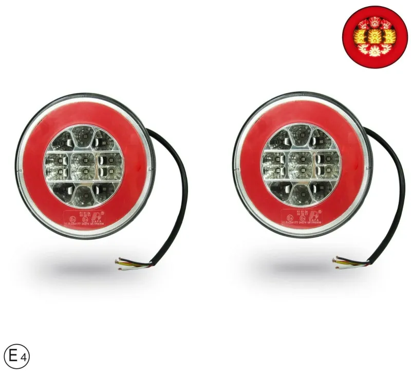 Комплект LED Светодиодни Стопове с Неон Ефект, Кръгли, Тип Хамбургер 12V-24V, E4, Ø14 см - 0