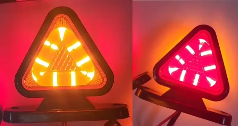 Комплект от 2 броя 18LED ЛЕД мини светодиоднен габарит токос тип рогче 12 - 24V жълто - червено с триъгълна форма Неон Ефект за ремаркета платформи камиони и др. - 4