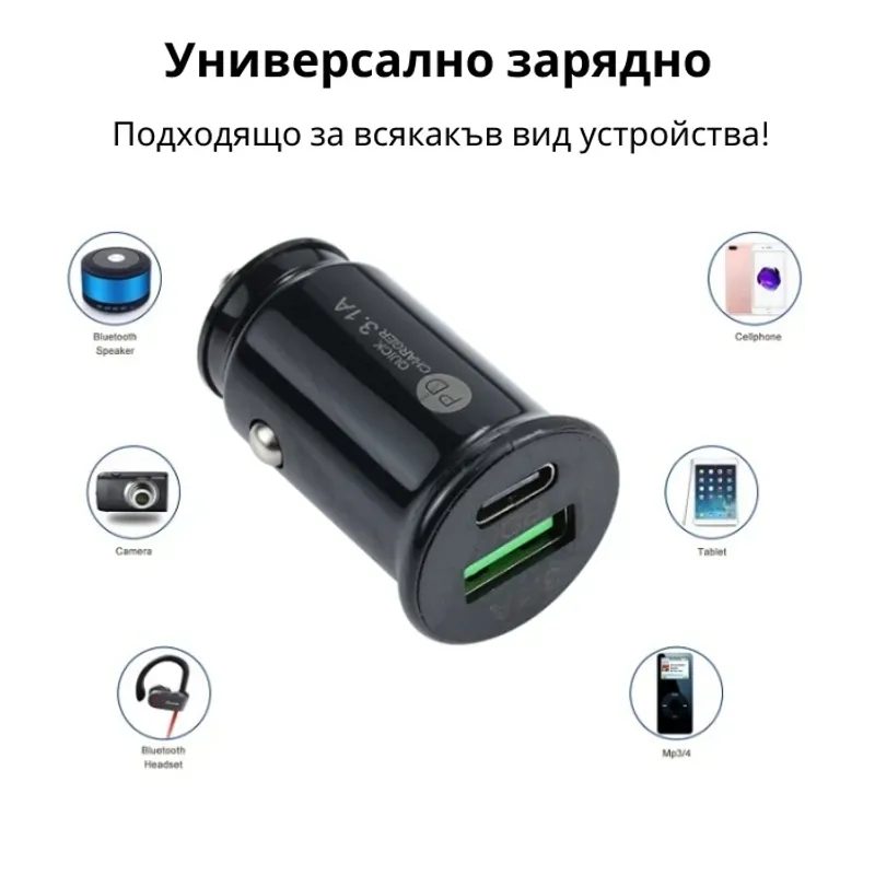 АДАПТЕР ЗА ЗАПАЛКА PG320 БЯЛ/ЧЕРЕН USB+TYPE C - 4