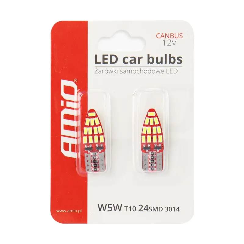 Комплект от 2бр. LED Лед Диодни Крушки За Габарит Т10 W5W Canbus 3014 24SMD 12V Бяла Светлина - 1