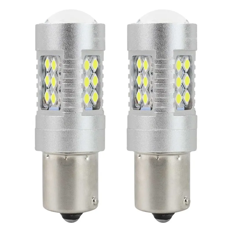 Комплект от 2 броя LED Диодни Крушки за Mигач Стоп Габарит Халоген CANBUS 3030 24SMD 1156 BA15S P21W 12V-24V Бяла Светлина в Блистер Amio - 0