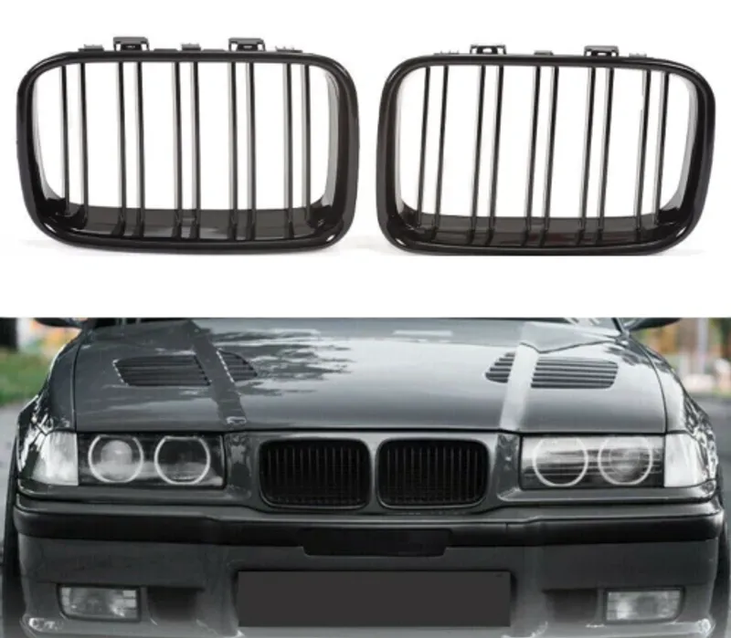 Двойни Бъбреци Решетки За БМВ BMW E36 Преди Фейслифта Черен Гланц Лак - 2