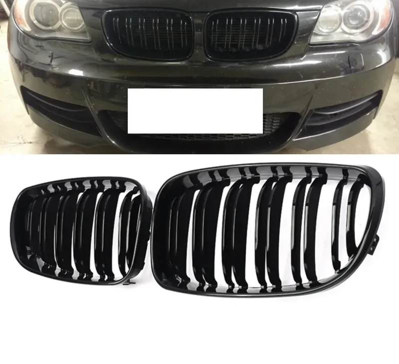 Двойни Бъбреци Решетки За БМВ BMW 1-ва Серия Фейслифт Facelift E81 E82 E87 E88 2008г.-2011г. Черен Гланц Лак - 8