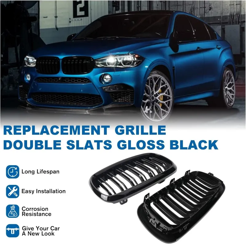 Двойни Бъбреци Решетки За БМВ BMW X5 X6 F15 F85 F16 F86 2014+ Черен Гланц Лак - 7