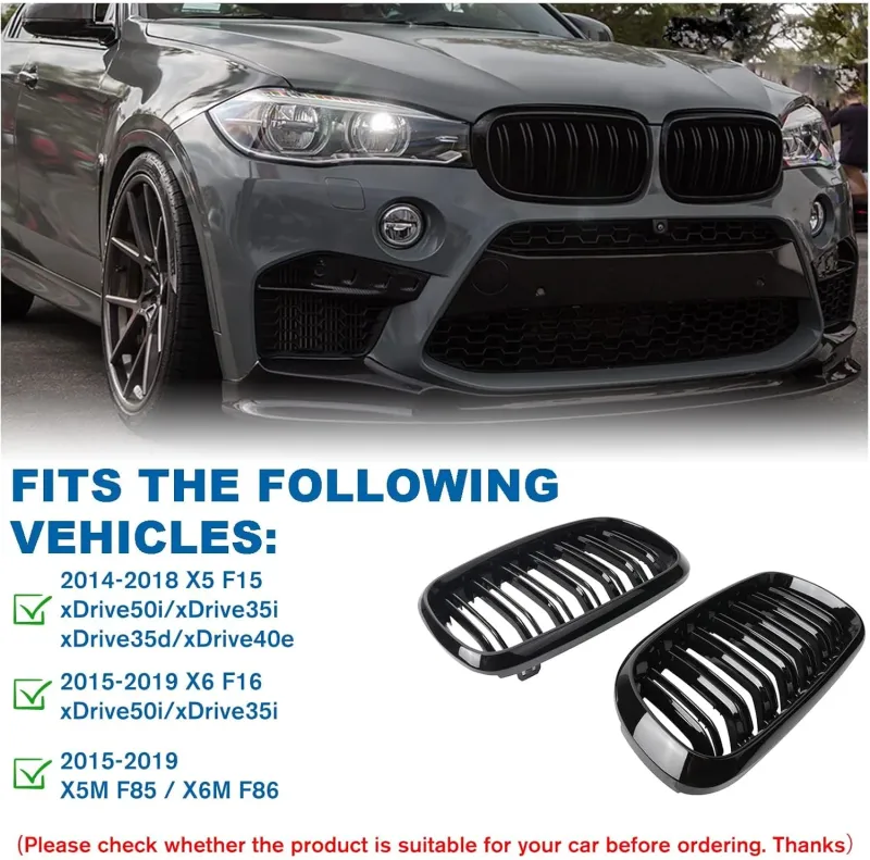 Двойни Бъбреци Решетки За БМВ BMW X5 X6 F15 F85 F16 F86 2014+ Черен Гланц Лак - 9