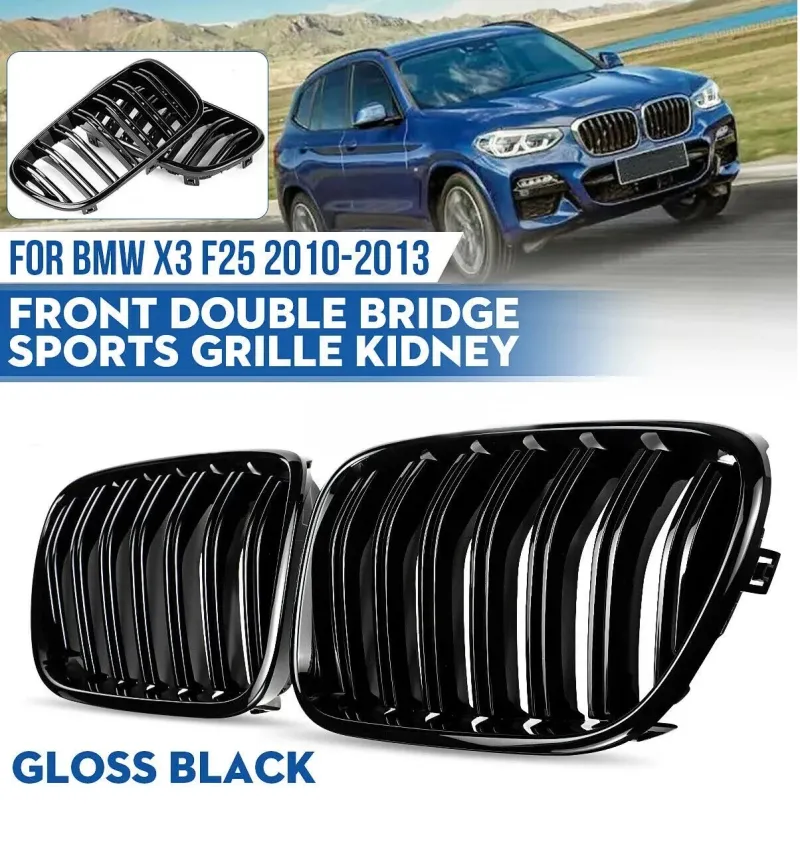 Двойни Бъбреци Решетки За БМВ BMW X3 F25 Преди Фейслифт 2010г.-2014г. Черен Гланц Лак - 8