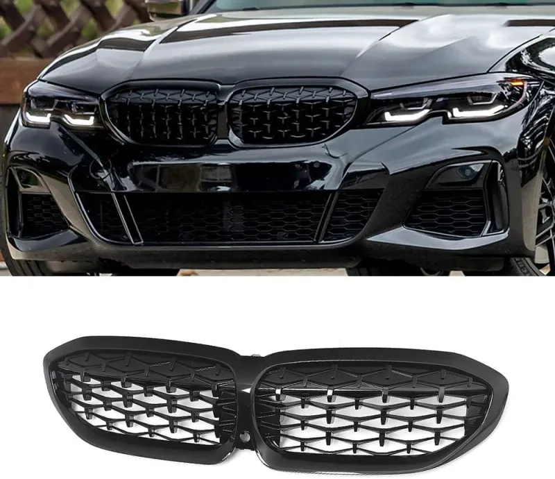Бъбреци Решеткa за BMW 3-та Серия G20 Sedan 2019+, G21 Touring, G28 Sedan Diamond Style Черен Гланц - 4