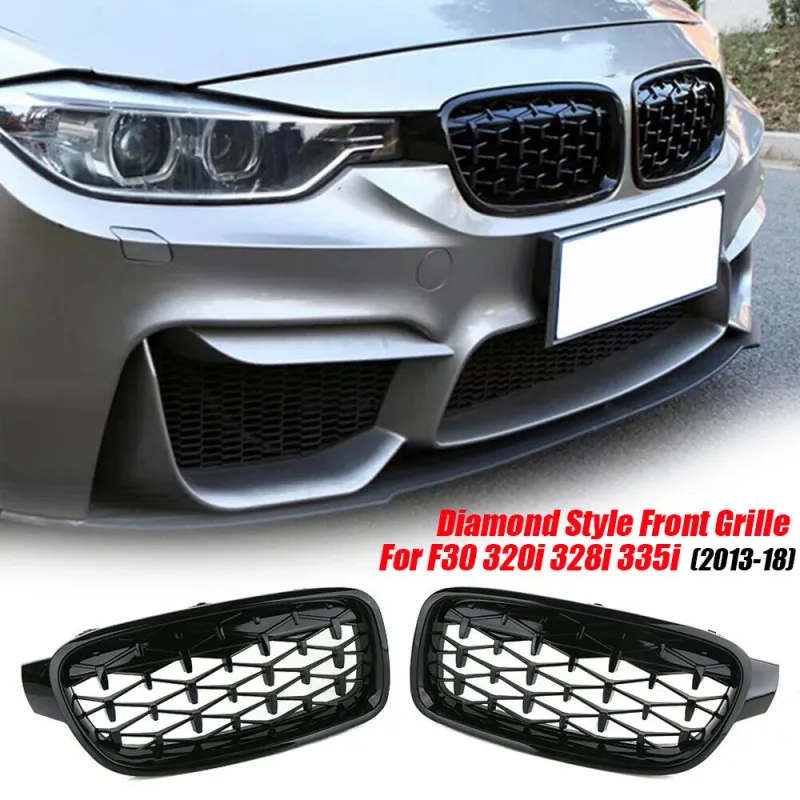 Бъбреци Решетки за BMW 3-та серия 2012-2018 F30 F31 Diamond Style Черен Гланц - 6