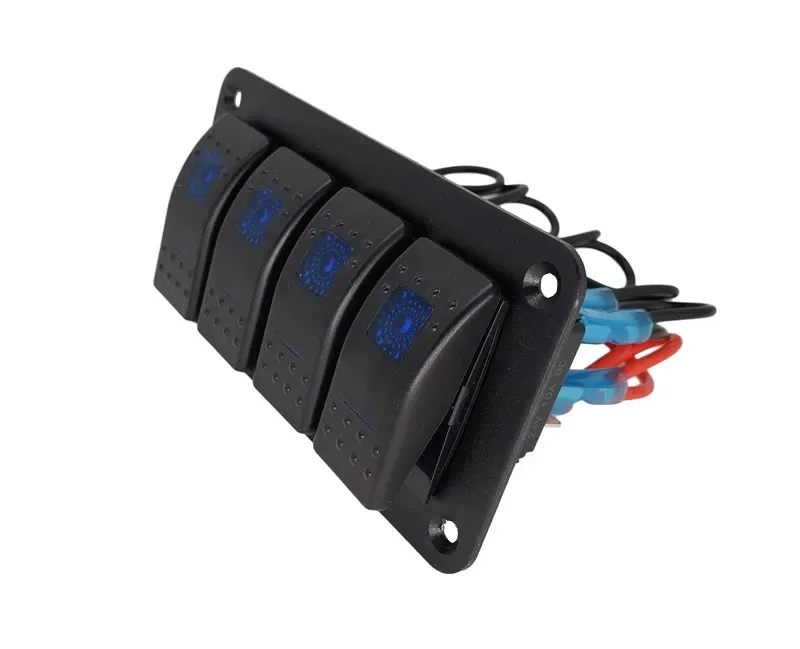 Панел за вграждане с 4 бутона ON-OFF универсални 12-24V за LED светлини бар фарове лебедки лампи за кола камион каравана джипове лодка и др. - 1