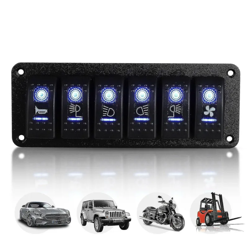 Панел за вграждане с 5 бутона ON-OFF универсални 12-24V за LED светлини бар фарове лебедки лампи за кола камион каравана джипове лодка и др. - 1