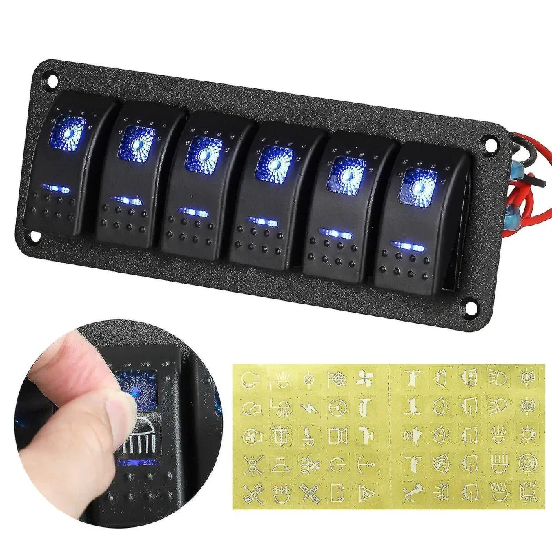 Панел за вграждане с 5 бутона ON-OFF универсални 12-24V за LED светлини бар фарове лебедки лампи за кола камион каравана джипове лодка и др. - 12