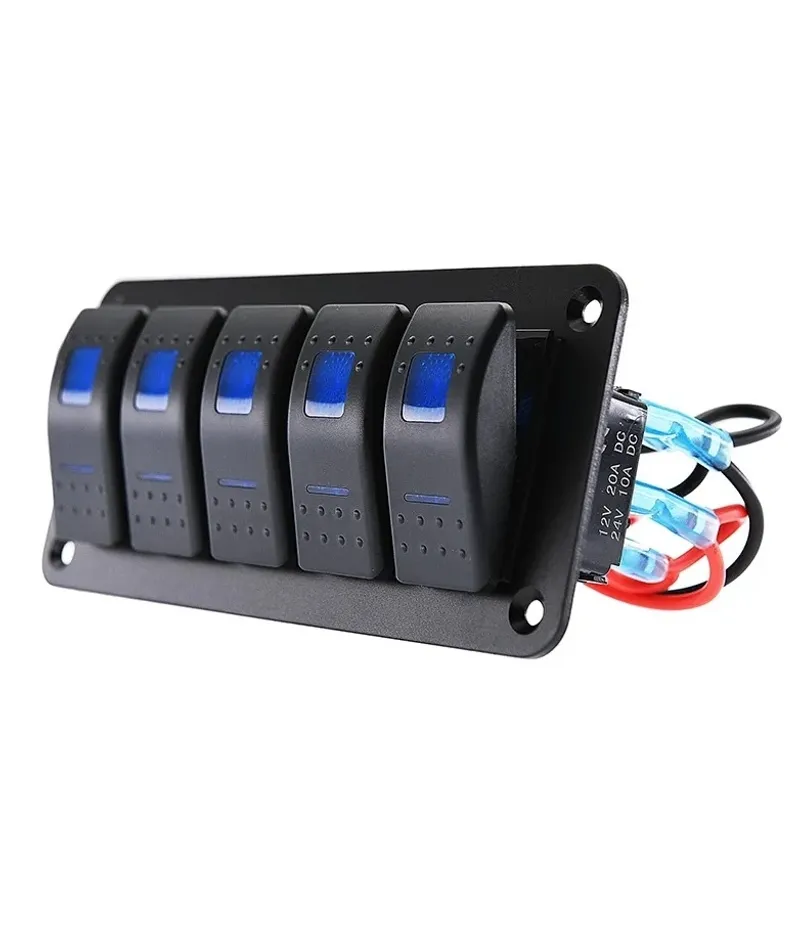 Панел за вграждане с 5 бутона ON-OFF универсални 12-24V за LED светлини бар фарове лебедки лампи за кола камион каравана джипове лодка и др. - 0