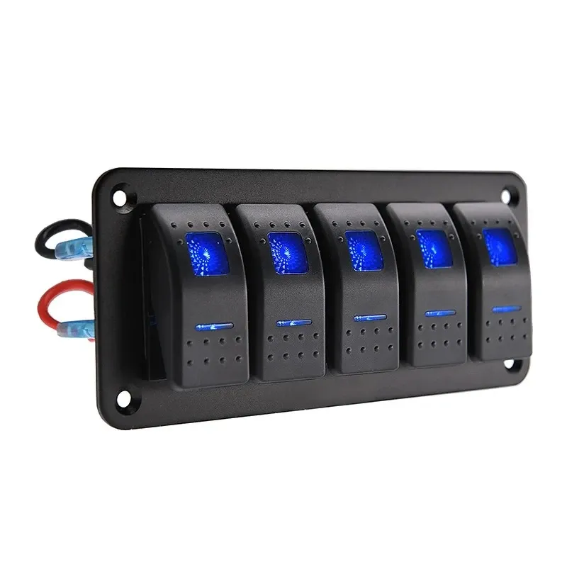 Панел за вграждане с 5 бутона ON-OFF универсални 12-24V за LED светлини бар фарове лебедки лампи за кола камион каравана джипове лодка и др. - 7