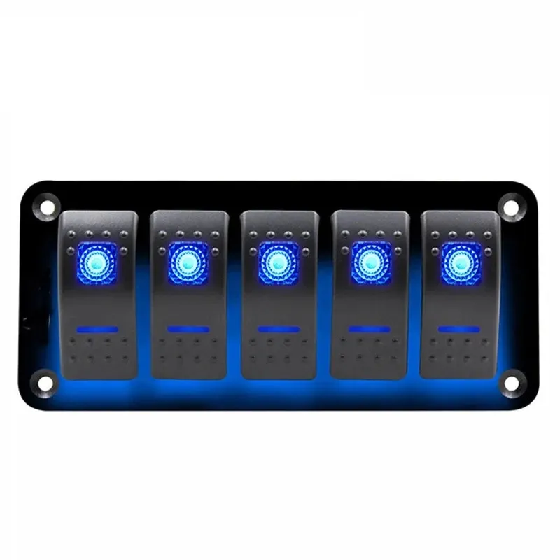 Панел за вграждане с 5 бутона ON-OFF универсални 12-24V за LED светлини бар фарове лебедки лампи за кола камион каравана джипове лодка и др. - 10