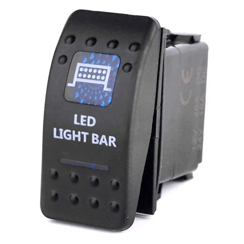 Копче, Бутон, За Вграждане, за LED Лед Бар, Халоген, Светлини, 12V - 24V, Надпис  LED LIGHT BAR , Синя Светлина - 0