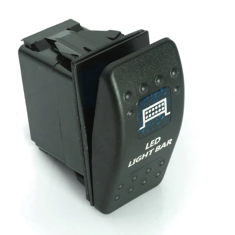Копче, Бутон, За Вграждане, за LED Лед Бар, Халоген, Светлини, 12V - 24V, Надпис  LED LIGHT BAR , Синя Светлина - 9