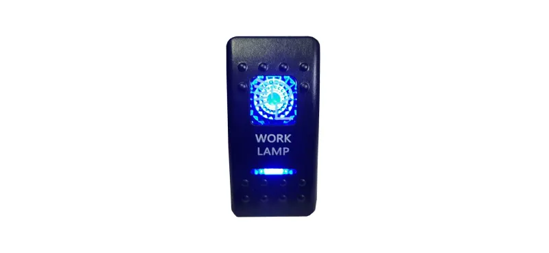 Копче, Бутон, За Вграждане, за LED Лед Бар, Халоген,Работна Лампа, Светлини, 12V - 24V, Надпис  WORK LAMP , Синя Светлина - 3
