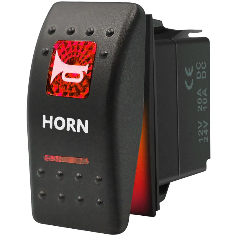 Копче Бутон За Вграждане за тромба клаксон 12V - 24V Надпис HORN Червена Светлина - 0
