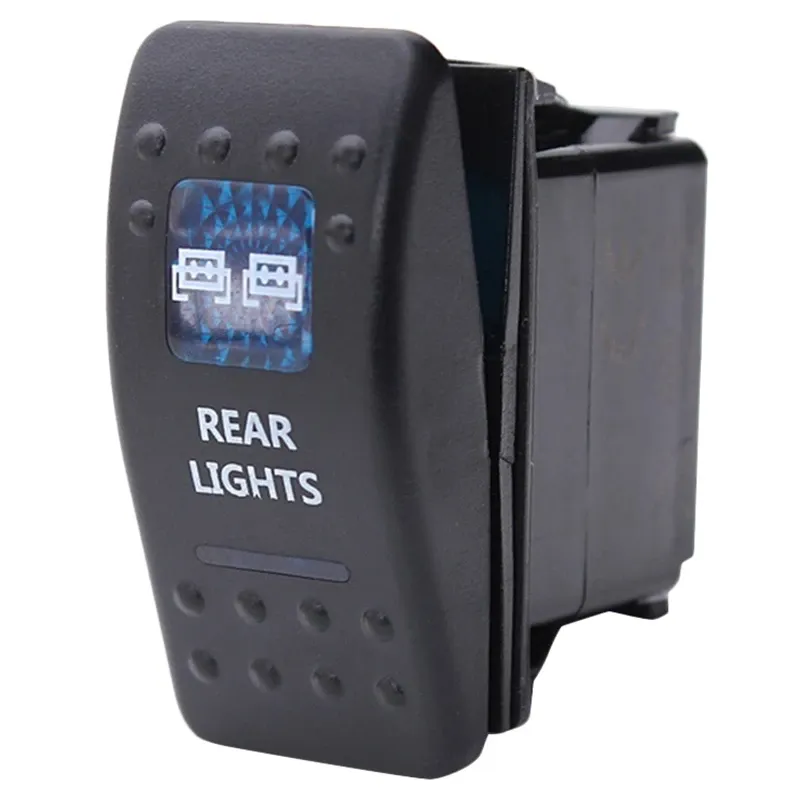 Копче, Бутон, За Вграждане, за LED Лед Бар, Халоген, Задни Светлини, 12V - 24V, Надпис  REAR LIGHTS , Синя Светлина - 0
