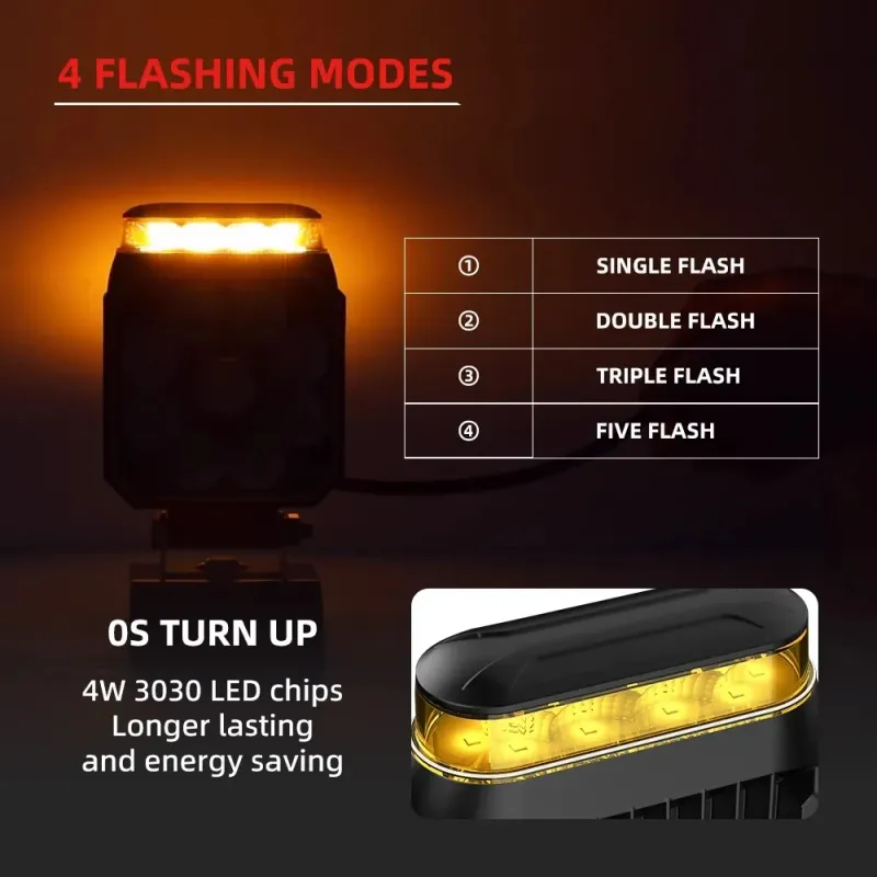 Диоден Лед LED халоген фар 14W бяла светлина + аварийна сигнална блиц оранжева светлина 12V - 24V - 2