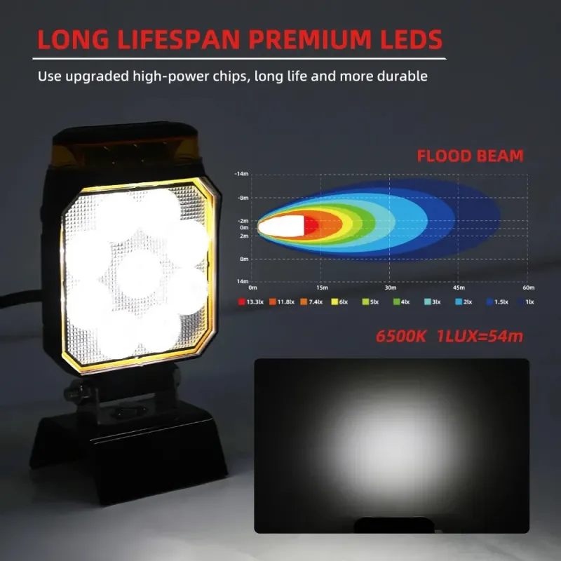 Диоден Лед LED халоген фар 14W бяла светлина + аварийна сигнална блиц оранжева светлина 12V - 24V - 5