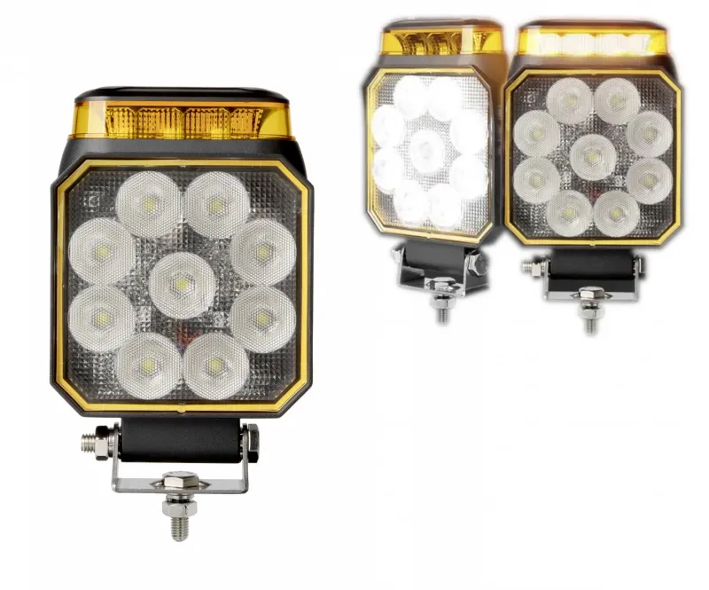 Диоден Лед LED халоген фар 14W бяла светлина + аварийна сигнална блиц оранжева светлина 12V - 24V - 0