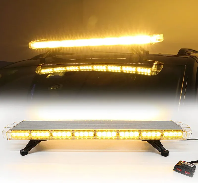 Мощна аварийна сигнална лампа 98 см 72 LED ЛЕД блиц маяк буркан лед бар 12-24V със 15 режима на работа жълта за пътна помощ платформа снегорин багер бус ван и др. - 12
