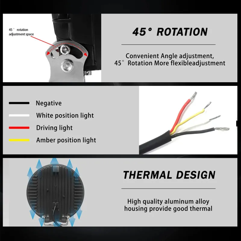 LED + DRL Диоден Халоген Фар Бял Оранжев Габарит Ø 230 мм 12V 24V за джип камион трактор багер земеделски машини и др. - 3
