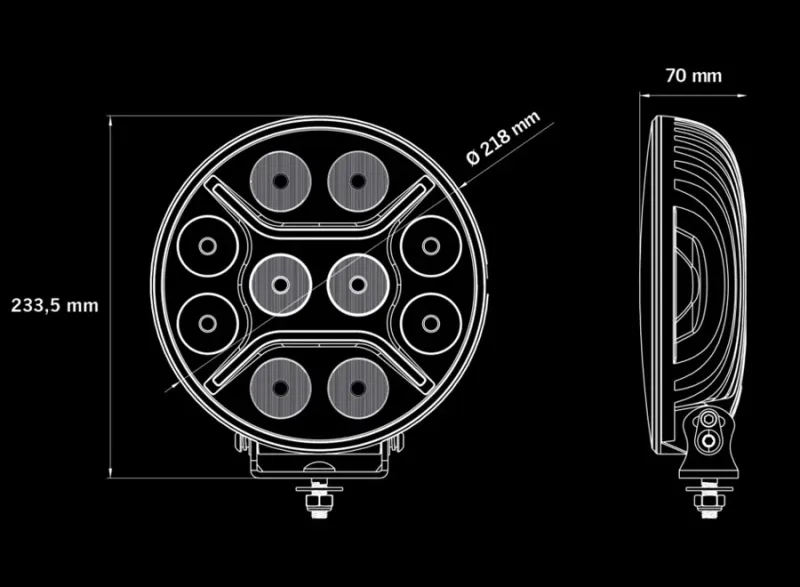 LED + DRL Диоден Халоген Фар Бял Оранжев Габарит Ø 230 мм 12V 24V за джип камион трактор багер земеделски машини и др. - 8