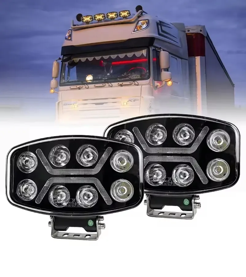 LED мощен диоден фар халоген лампа 12V-24V 90W бяло-жълто за АТВ джип камион трактор земеделски и селскостопански машини и др. - 4