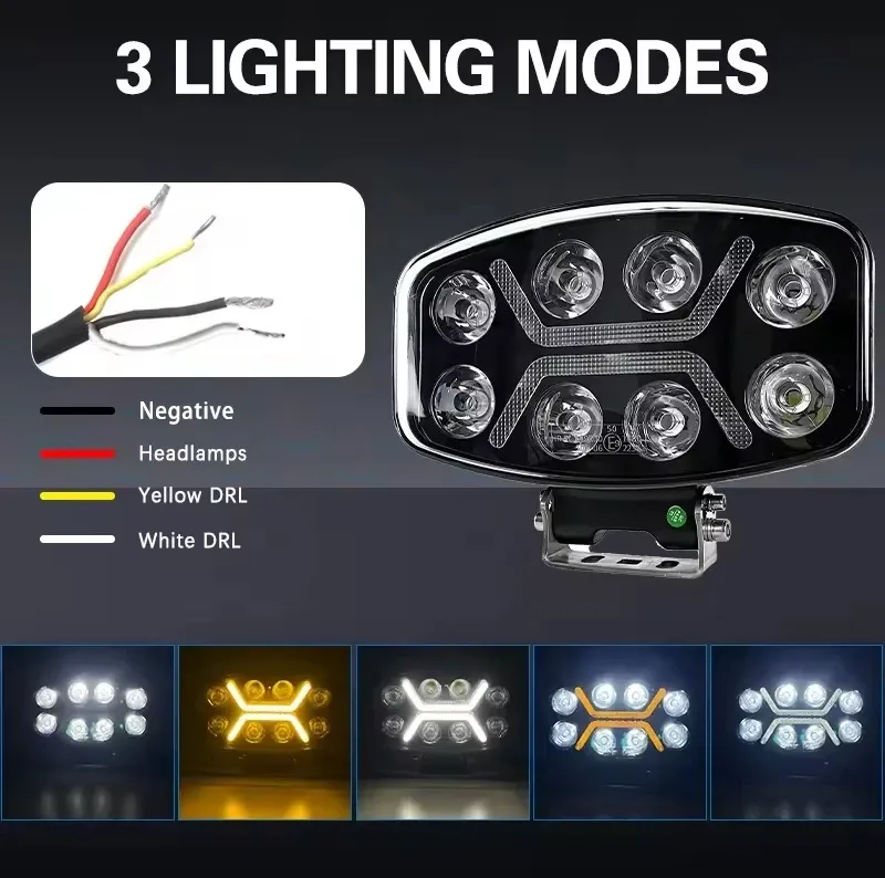 LED мощен диоден фар халоген лампа 12V-24V 90W бяло-жълто за АТВ джип камион трактор земеделски и селскостопански машини и др. - 6