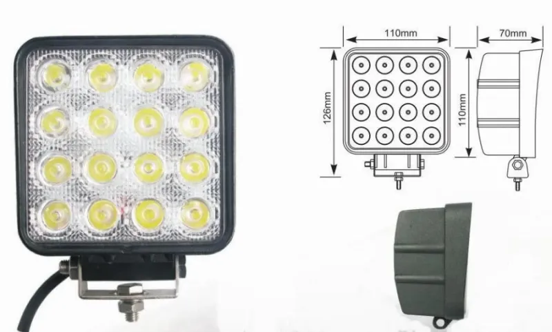 Универсален 48W Лед LED Халоген Фар Работна Лампа 12V - 24V с Насочена Spot Светлина за автомобил офроуд бус ван камион - 1