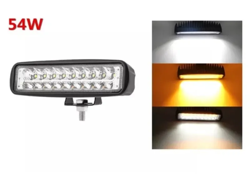 Универсален 54W Лед LED Халоген Фар Работна Лампа 12V - 24V с мигач бяло - оранжева светлина за автомобил офроуд бус ван камион - 0