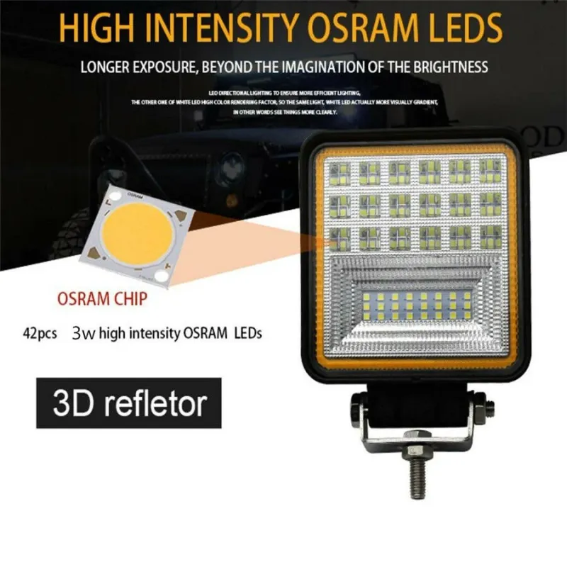 126W LED Диоден Фар Работна Бяла Жълта Светлина Габарит Мъгла Лампа 12V 24V 3030 Лумена - 4