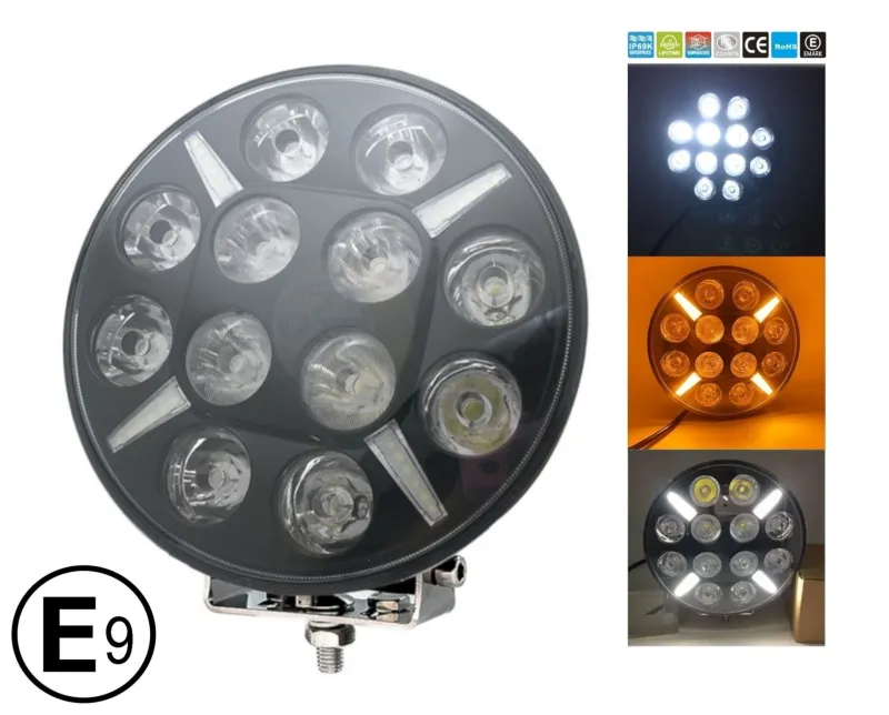 LED Диоден Халоген Dark knight Фар с DRL бяло - жълто оранжев габарит Ø 218мм 12V - 24V E-mark E9 за Джип Камион Трактор Багер Земеделски Машини и др. - 0
