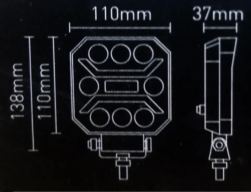 Универсална мощна LED ЛЕД диодна лампа халоген бяла светлина 27W 12V - 24V за камион трактор ролбар АТВ джип земеделски и селскостопански машини и др. 110 x 110 x 37 mm E-mark E9 - 2