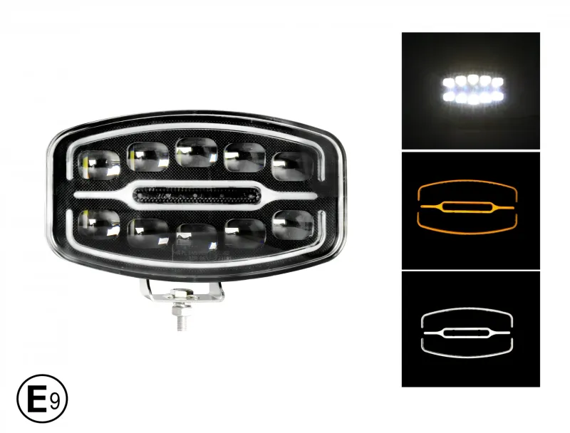 Универсален Високомощен LED ЛЕД 55W диоден фар халоген лампа 12V - 24V с DRL светлина бяло-жълто за АТВ джип камион трактор земеделски и селскостопански машини и др. - 0