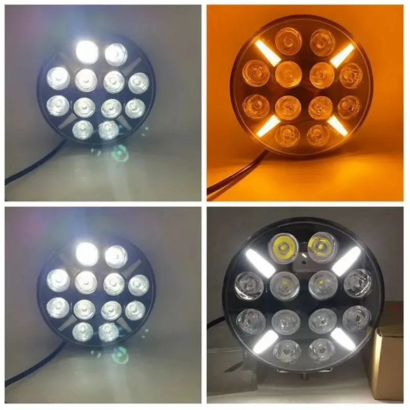 LED Диоден Халоген Фар Бял Оранжев Габарит Ø 218 мм 12V 24V 12 Диода за джип камион трактор багер - 13